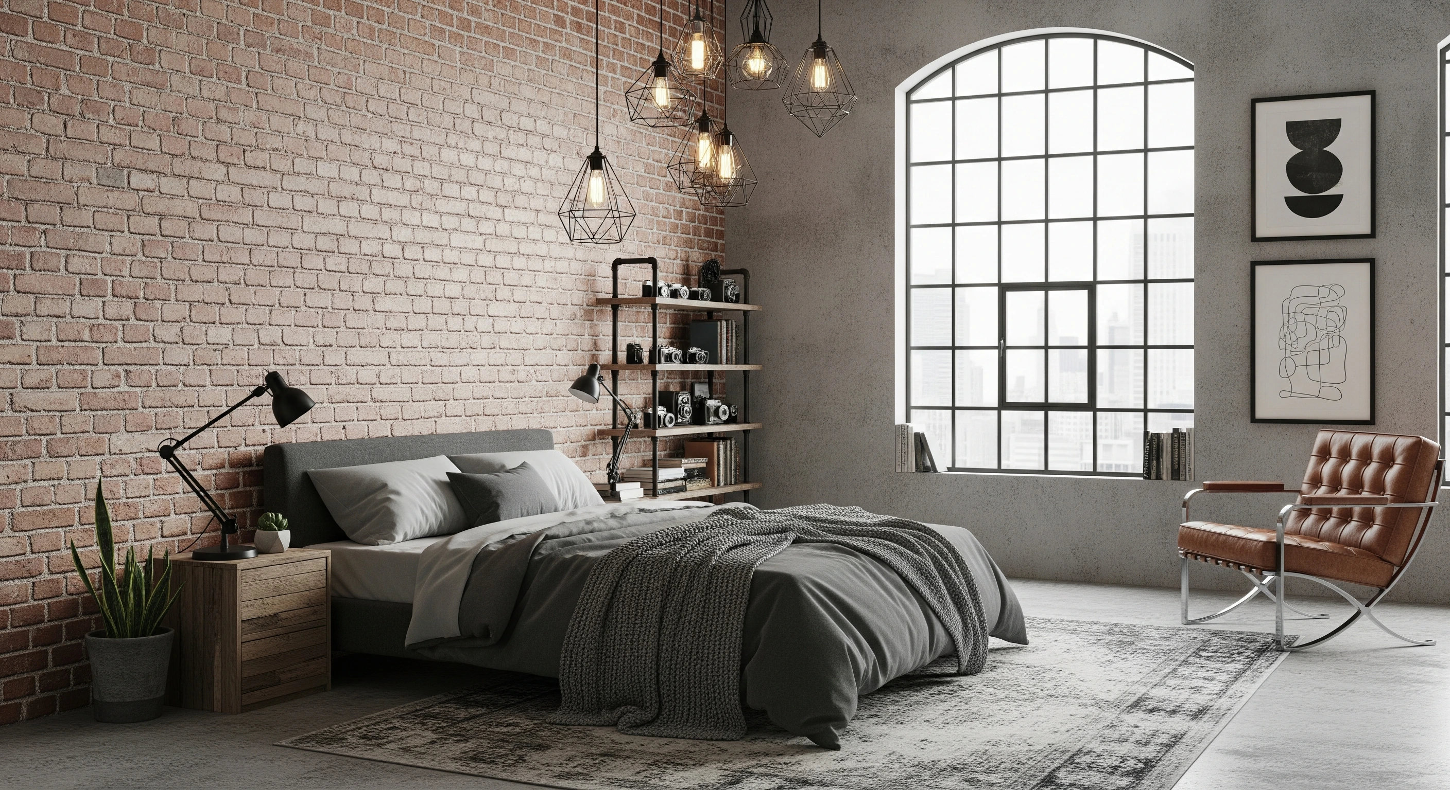 bedroom in industrial style
