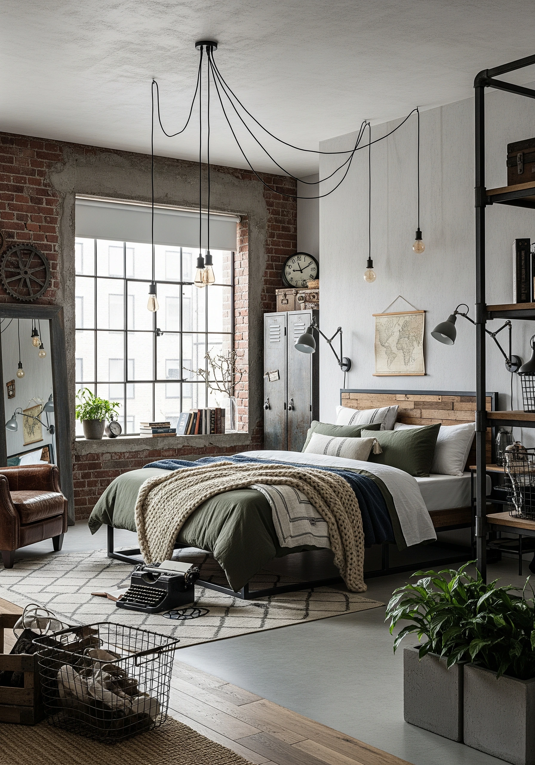 bedroom in industrial style - example 2