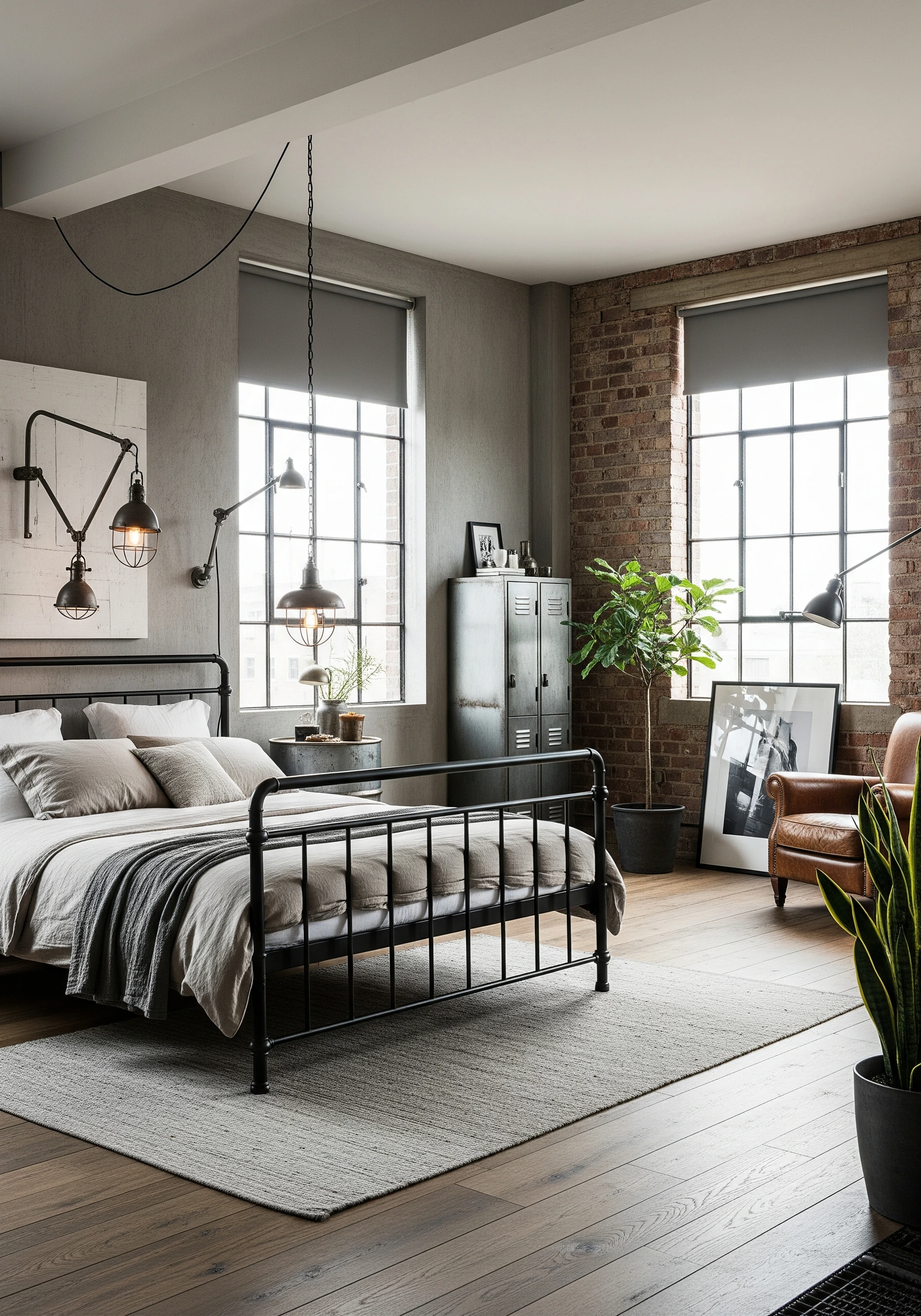 bedroom in industrial style - example 3