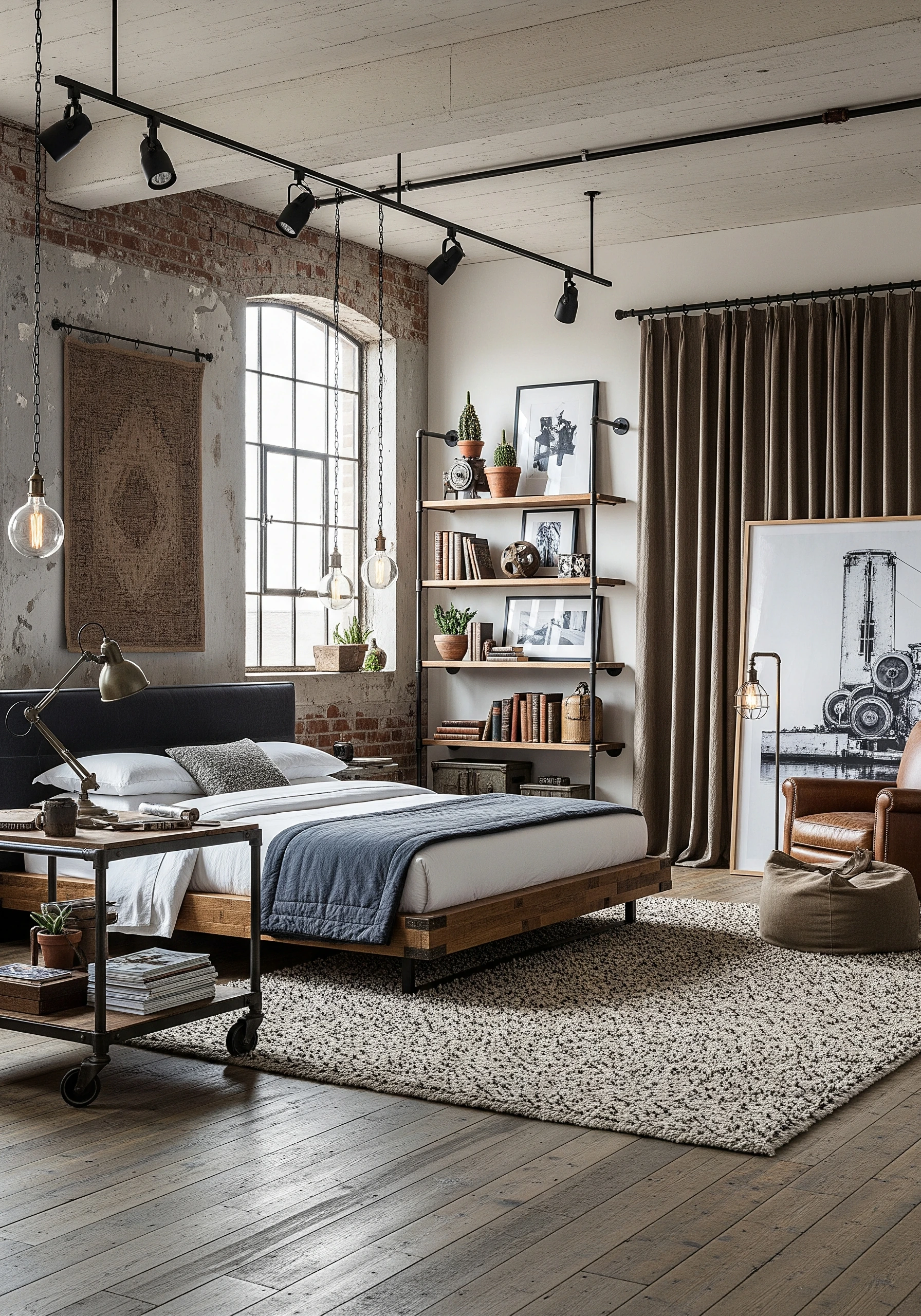 bedroom in industrial style - example 4