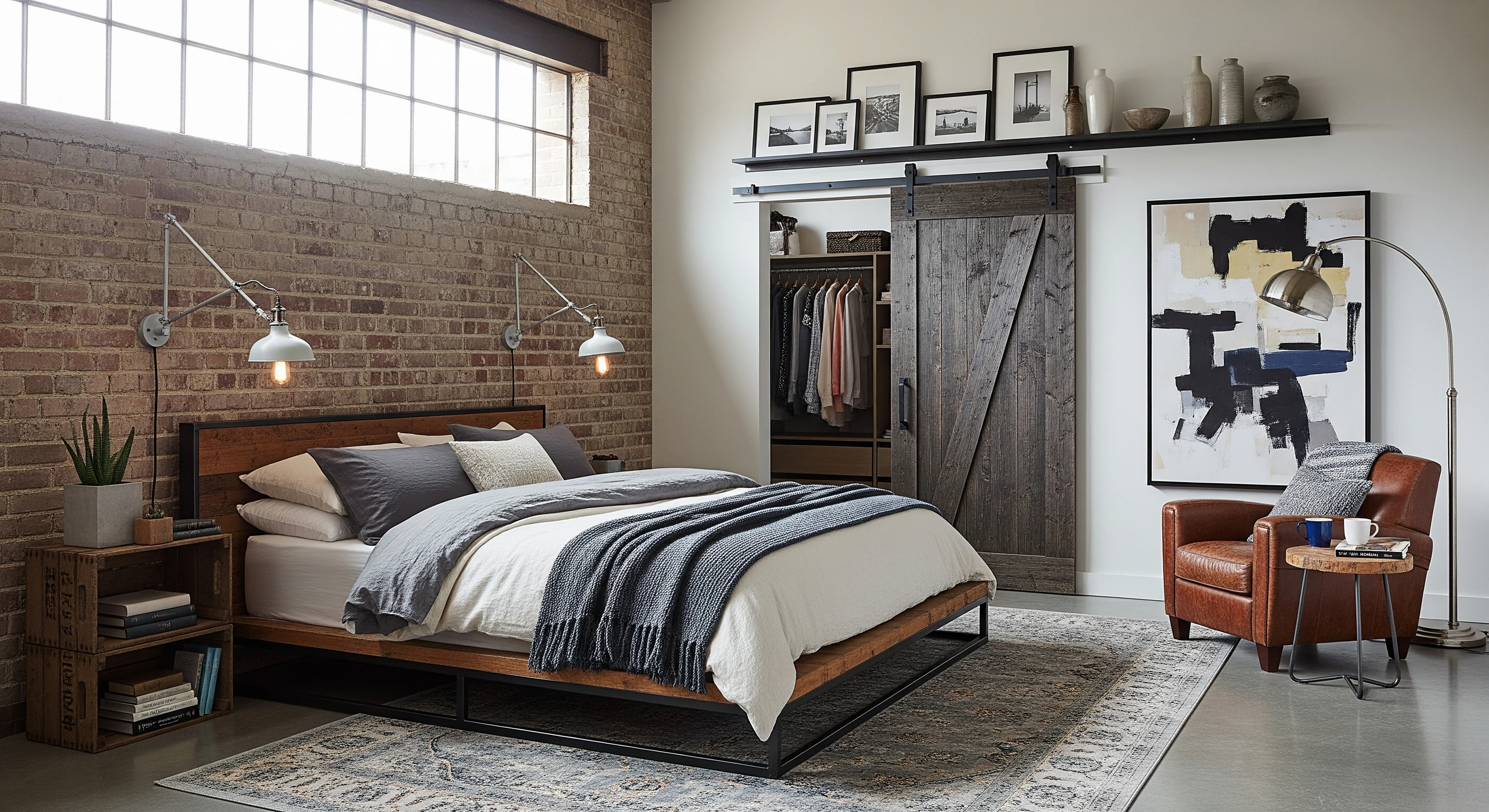 couple's bedroom in industrial style