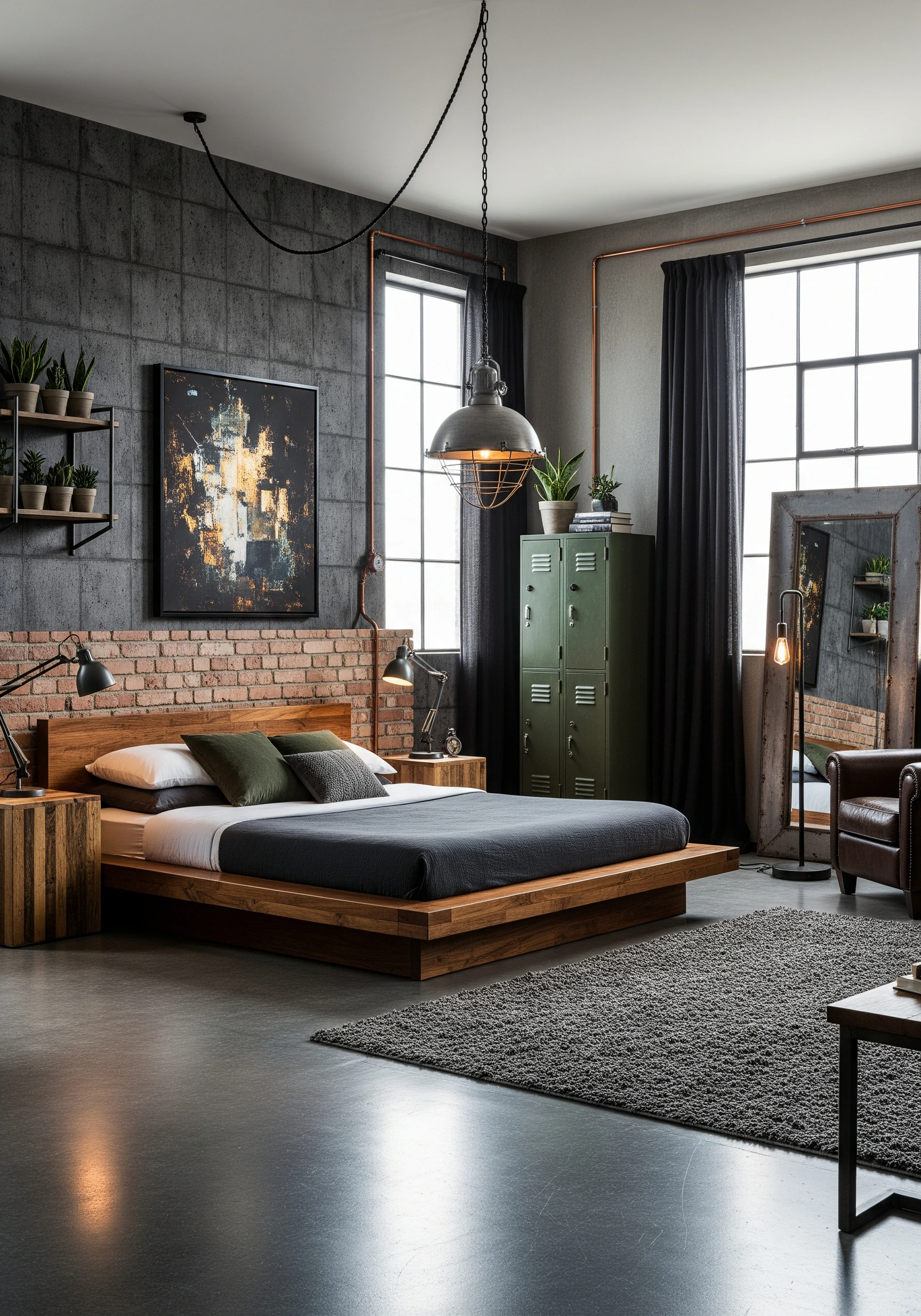 couple's bedroom in industrial style - example 3