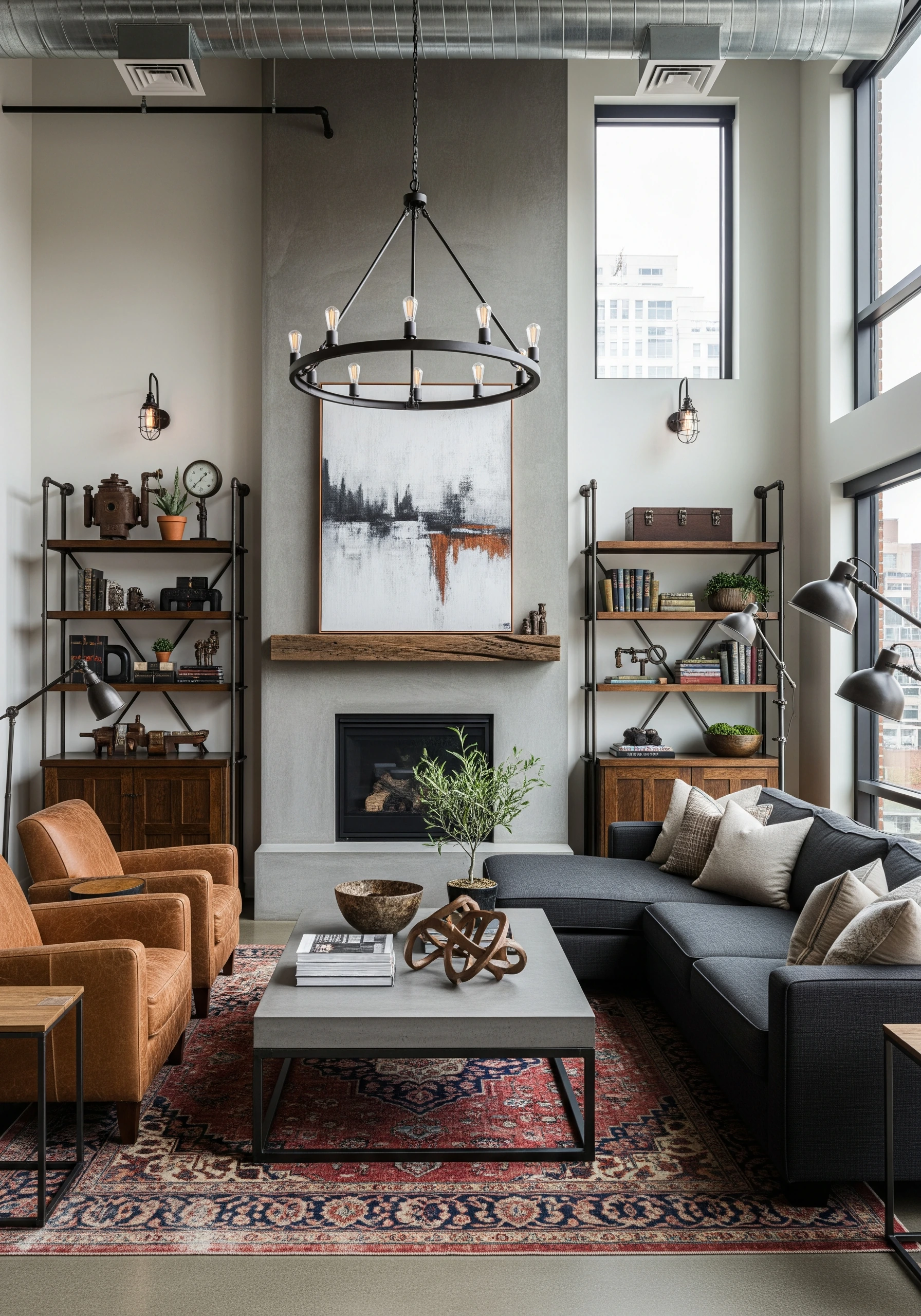 living room in industrial style - example 4