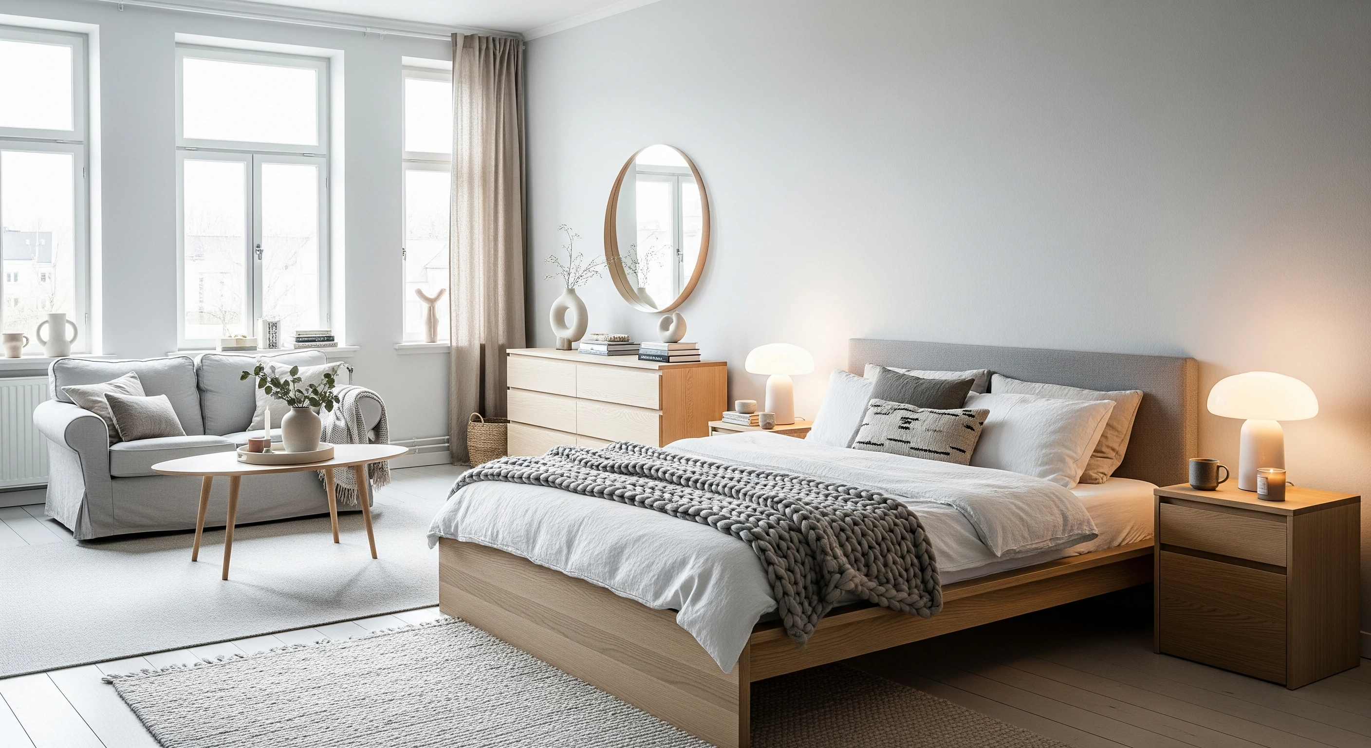 couple's bedroom in scandinavian style - description